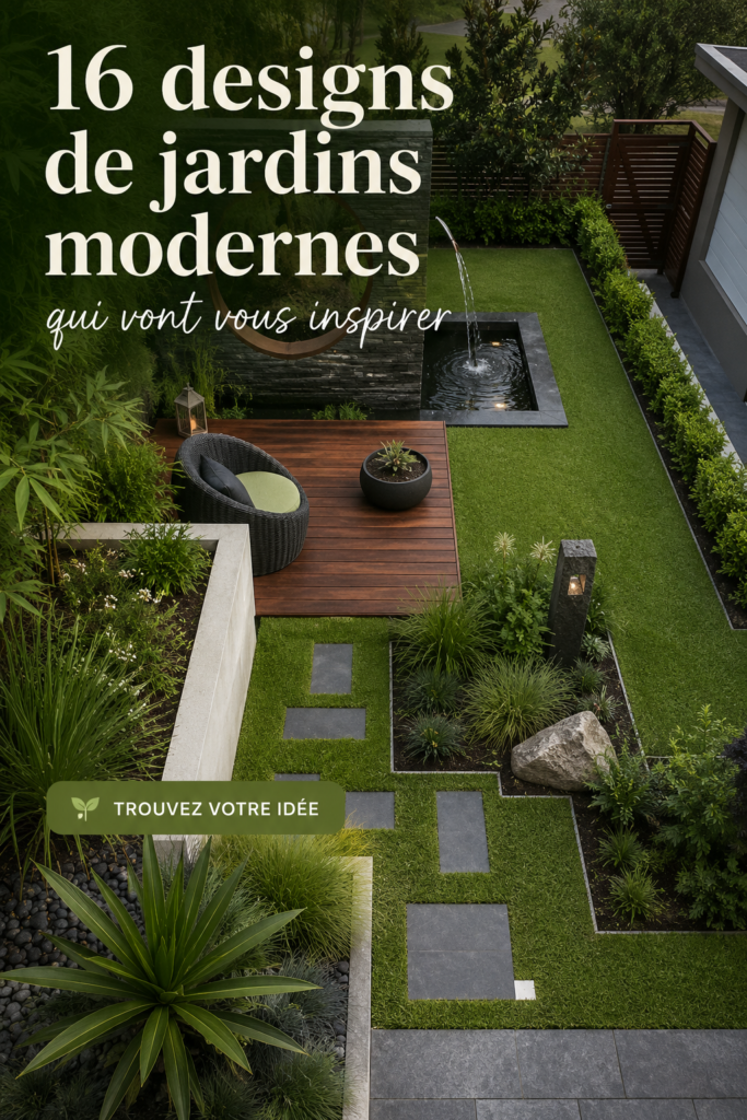 Un jardin moderne avec des lignes épurées et une belle végétation.