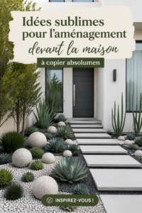 Une belle devanture de maison fleurie avec des plantes colorées et un chemin accueillant.