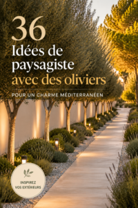 Jardin méditerranéen avec oliviers et éléments décoratifs