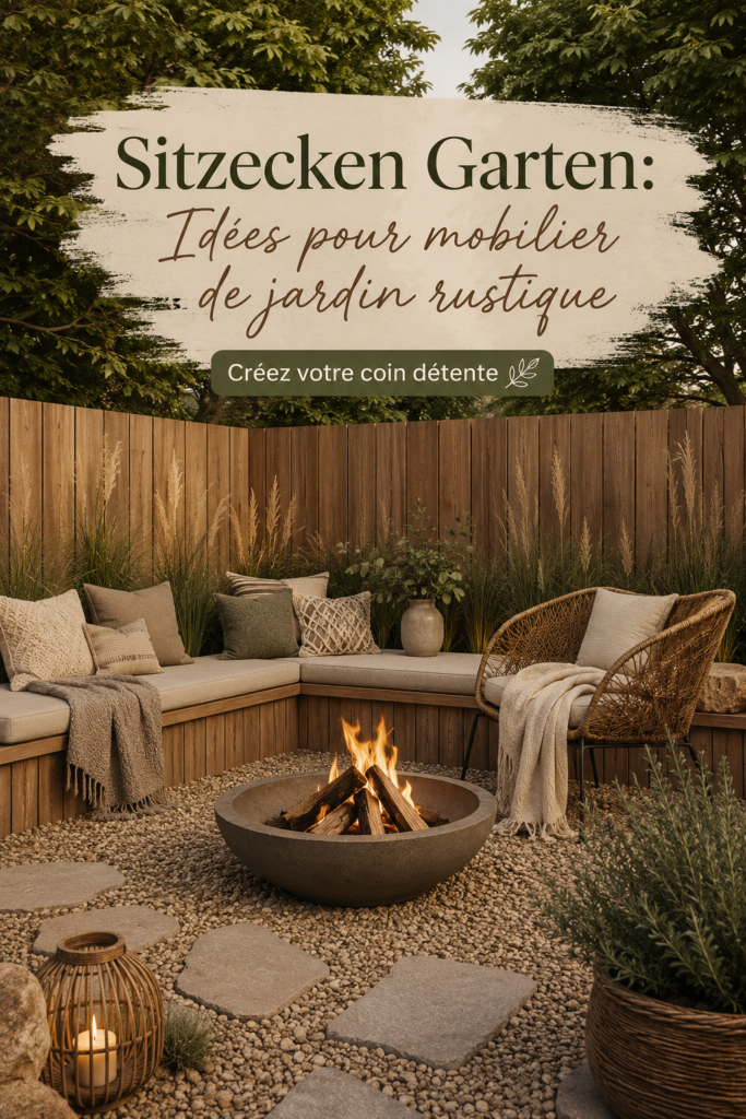 Aménagement d'un coin jardin confortable avec des meubles rustiques et des coussins colorés