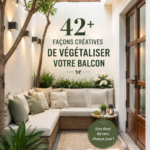 Un balcon verdoyant avec des plantes diverses et colorées, offrant une ambiance chaleureuse.