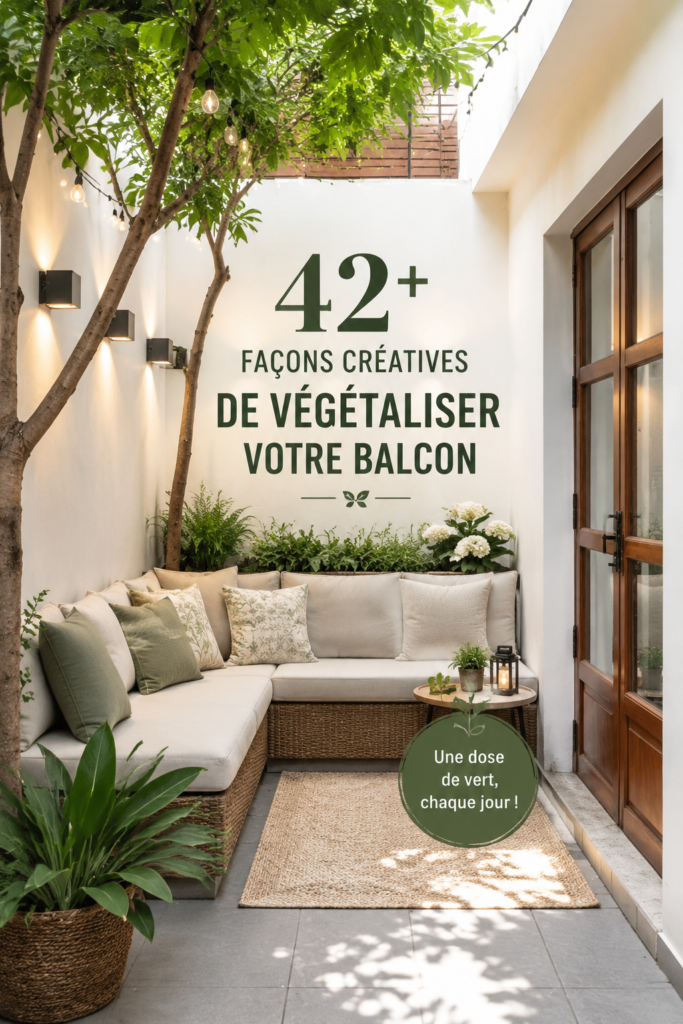 Un balcon verdoyant avec des plantes diverses et colorées, offrant une ambiance chaleureuse.