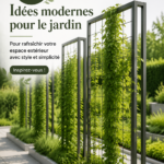 Jardin moderne avec des plantes variées et un mobilier élégant, illustrant des idées de design contemporain.