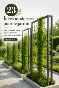 Jardin moderne avec des plantes variées et un mobilier élégant, illustrant des idées de design contemporain.