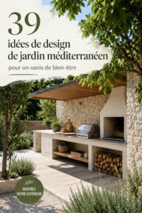 Jardin méditerranéen avec des plantes et un espace de détente