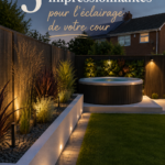 Un jardin illuminé par des lampes solaires créant une ambiance chaleureuse