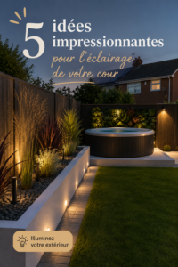 Un jardin illuminé par des lampes solaires créant une ambiance chaleureuse