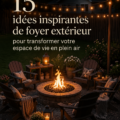 Foyer extérieur moderne et chaleureux dans un jardin bien entretenu.