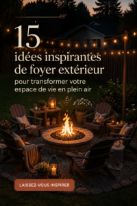 Foyer extérieur moderne et chaleureux dans un jardin bien entretenu.