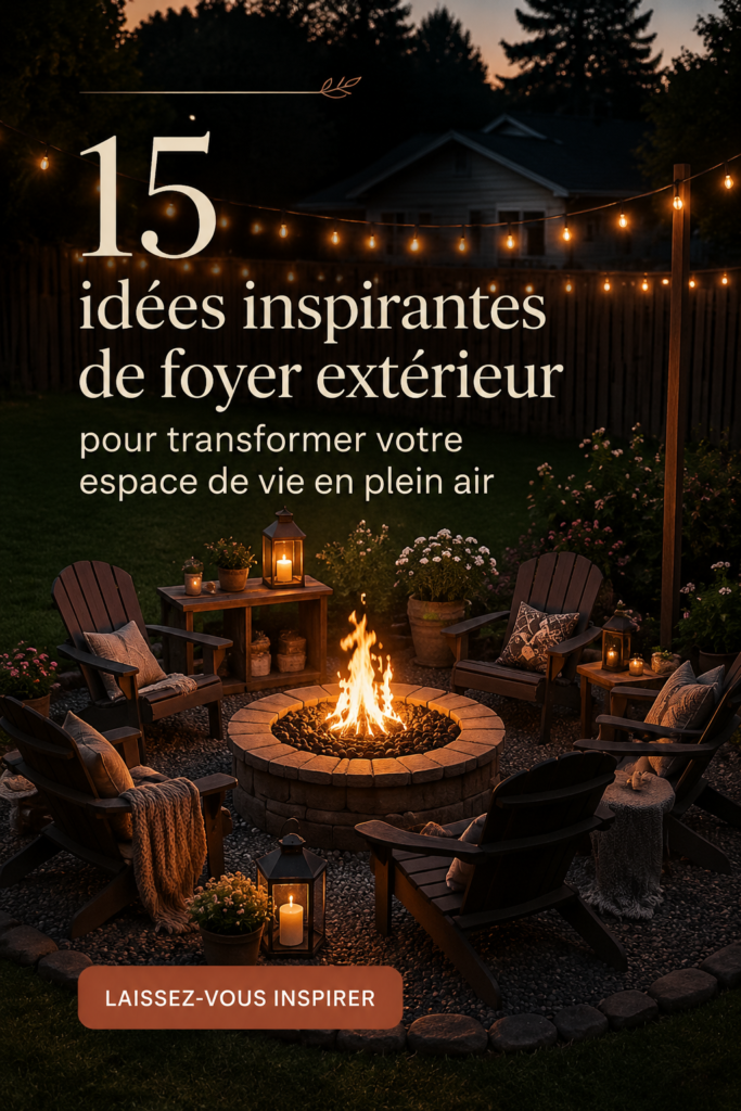 Foyer extérieur moderne et chaleureux dans un jardin bien entretenu.