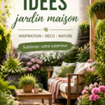 Un jardin intérieur lumineux avec des plantes vertes sur étagères et table, créant une atmosphère chaleureuse.