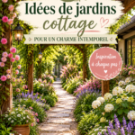 Un jardin de cottage fleuri avec des plantes variées et des allées accueillantes.