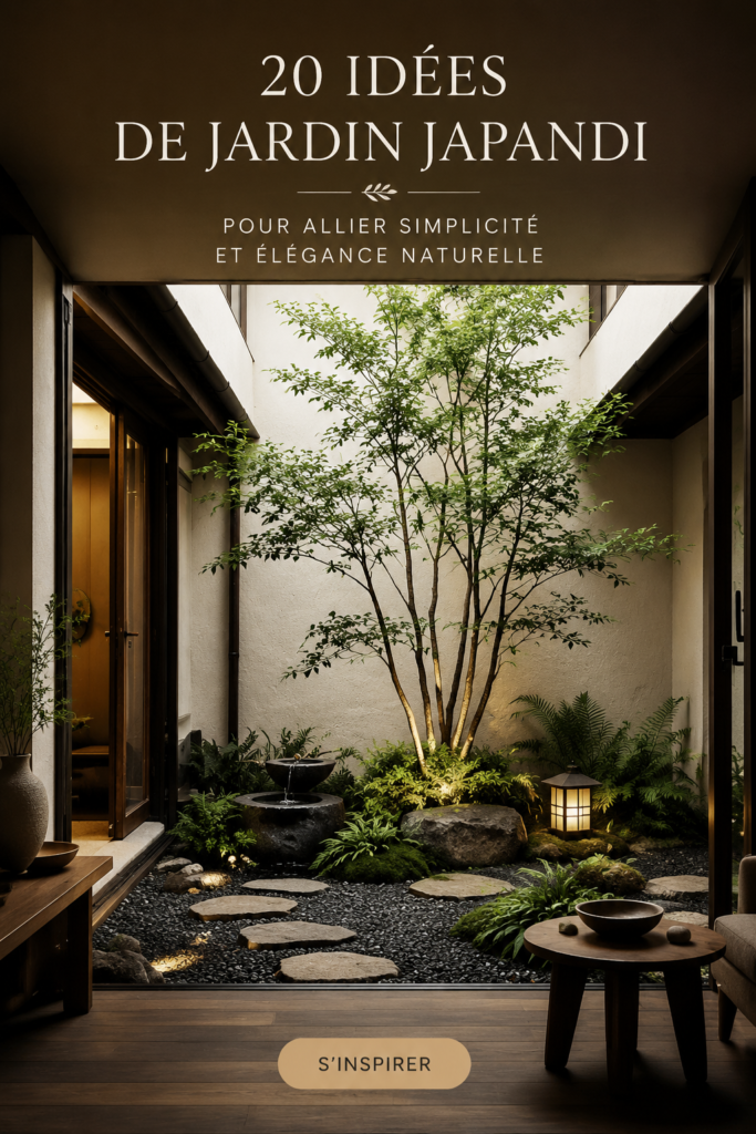 Un jardin Japonais au style Japandi avec des plantes succulentes et des éléments en bois.