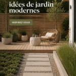 Un jardin moderne avec meubles élégants et plantes variées.