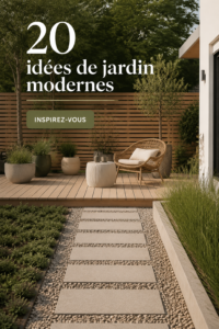 Un jardin moderne avec meubles élégants et plantes variées.