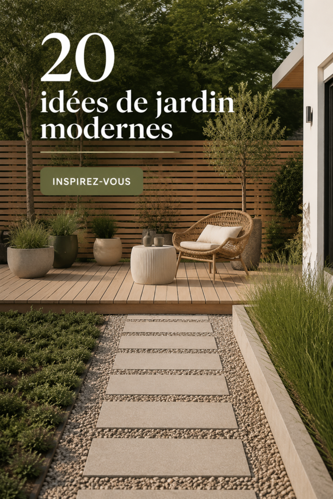 Un jardin moderne avec meubles élégants et plantes variées.