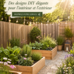 Une vue d'un jardin intérieur stylé avec des plantes luxuriantes et des accessoires modernes.