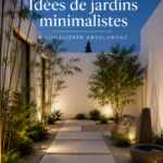 Un jardin minimaliste épuré avec des plantes succulentes et une décoration simple.