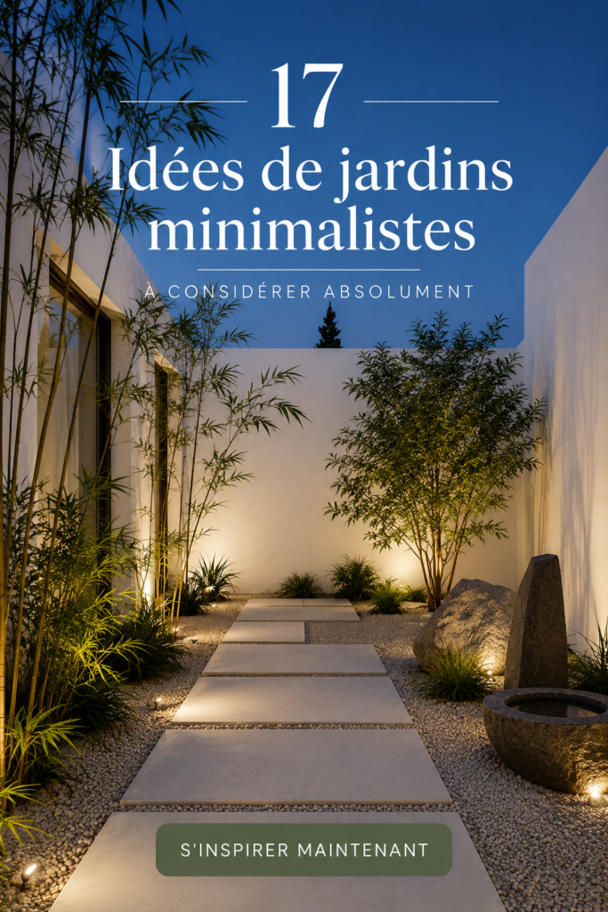 Un jardin minimaliste épuré avec des plantes succulentes et une décoration simple.