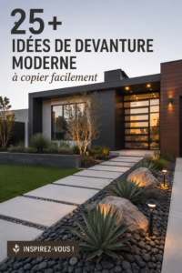Jardin avant moderne avec des plantes colorées et des éléments de design