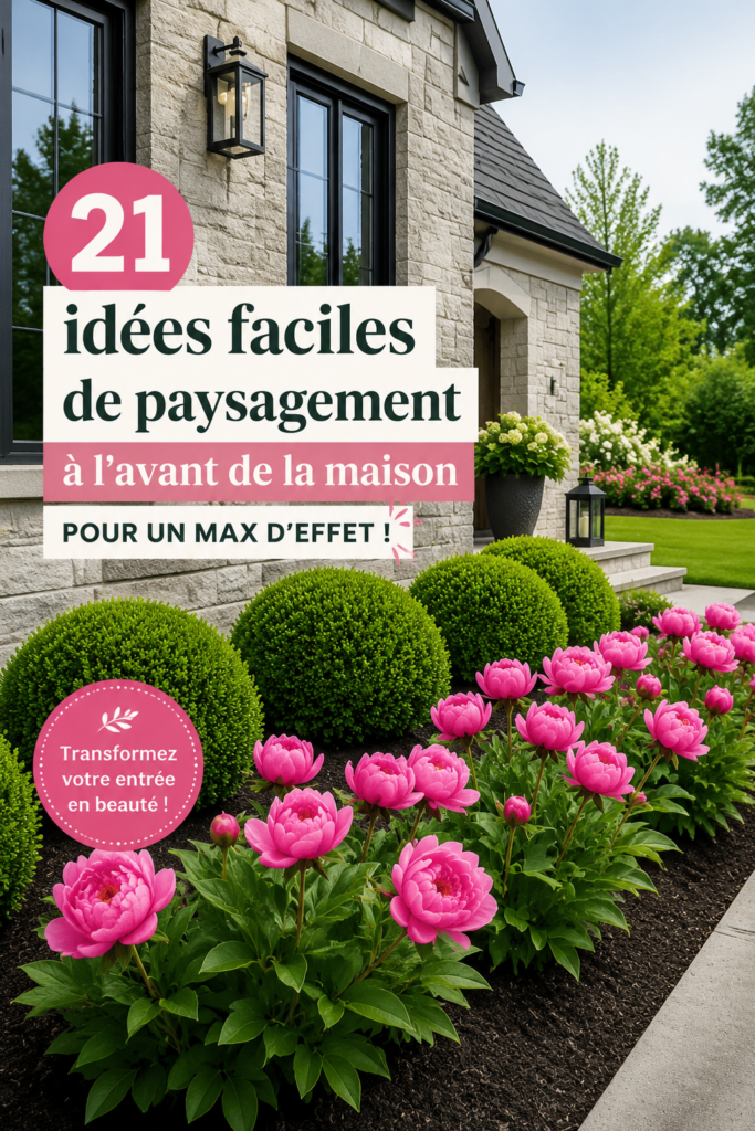 Jardin d'entrée fleuri et bien aménagé devant une maison.