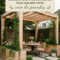 Pergola élégante en bois entourée de verdure dans un jardin