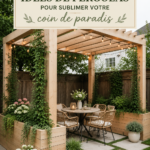 Pergola élégante en bois entourée de verdure dans un jardin