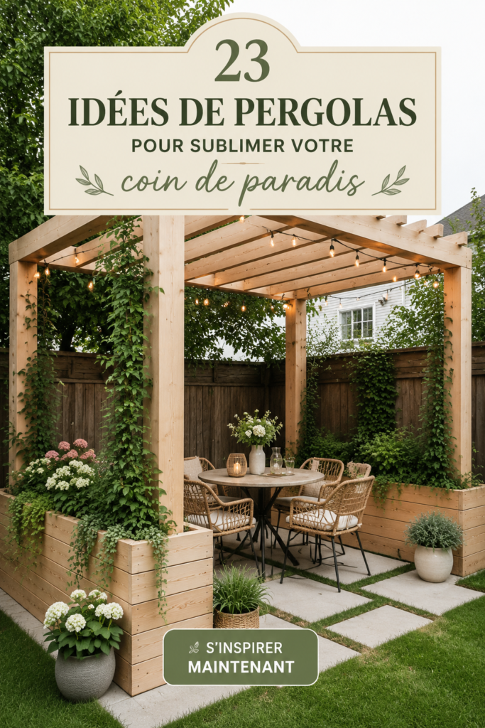 Pergola élégante en bois entourée de verdure dans un jardin