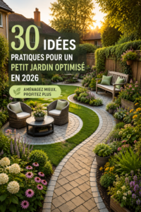 Un jardin petit mais accueillant avec des plantes vertes et un mobilier de jardin confortable.