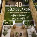 Un jardin transformé en un espace de rêve avec des plantes et une mobilier chaleureux.