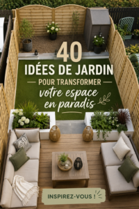 Un jardin transformé en un espace de rêve avec des plantes et une mobilier chaleureux.