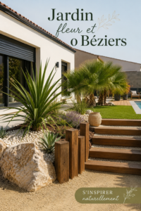 Un jardin fleuri à Béziers, avec des fleurs colorées et un aménagement accueillant.