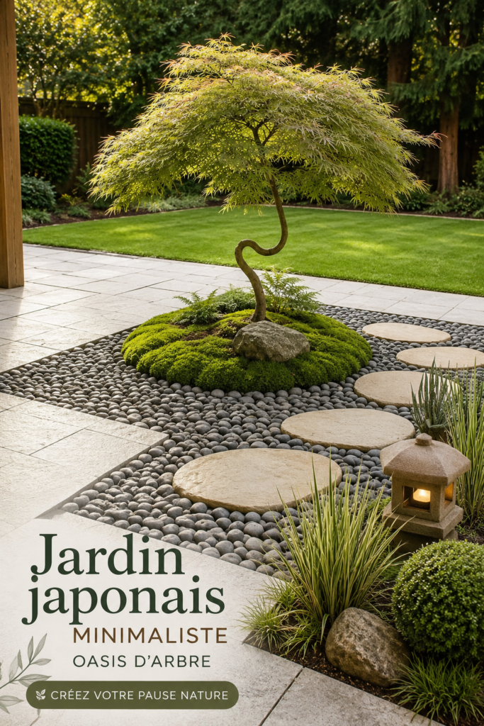 Un jardin japonais minimaliste avec des pierres et des plantes vertes