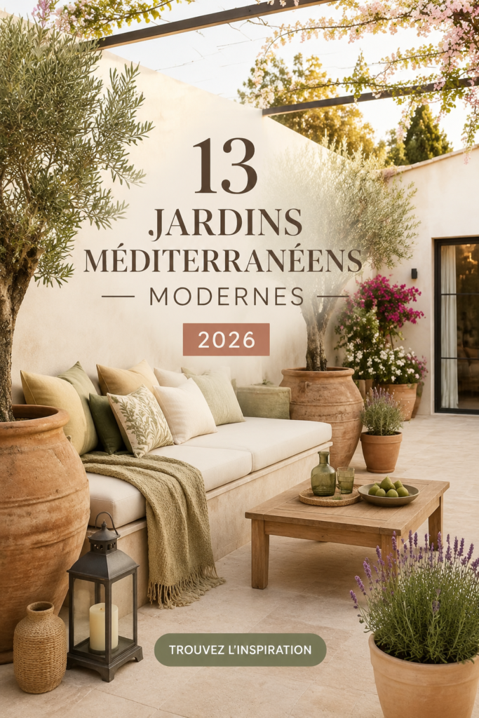 Exemple d'un jardin méditerranéen moderne avec des assises en travertin.