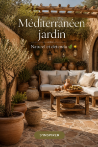 Jardin méditerranéen luxuriant avec des plantes colorées