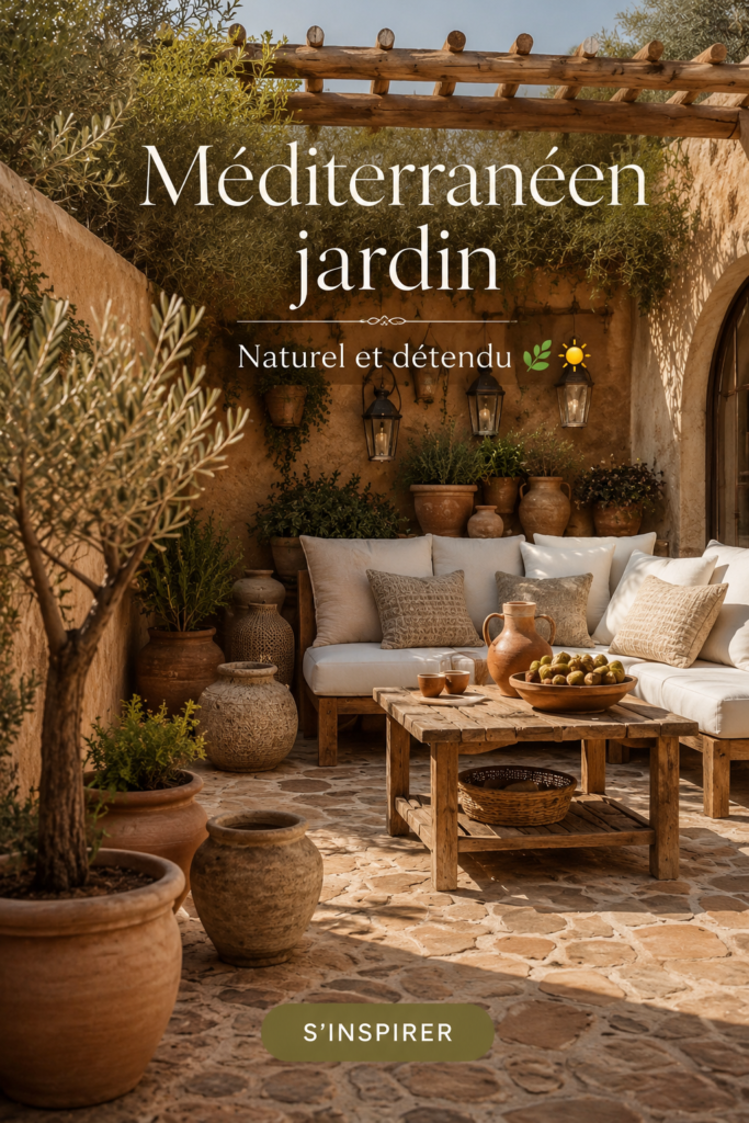 Jardin méditerranéen luxuriant avec des plantes colorées
