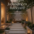 Jardin zen inspiré du style Japandi avec des plante vertes et des pierres.