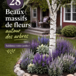 Parterre de fleurs colorées autour d'un arbre dans un jardin