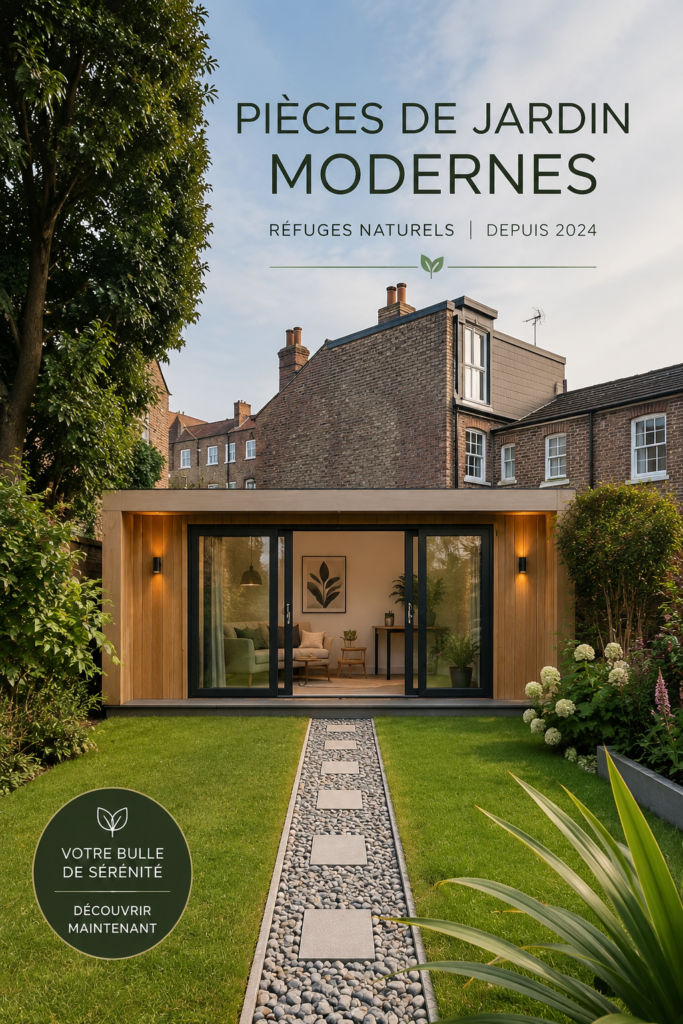 Une pièce de jardin moderne avec des fenêtres panoramiques intégrées dans un espace vert luxuriant.