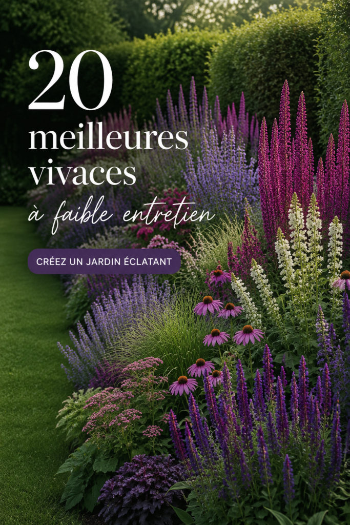 Un jardin fleuri avec diverses plantes vivaces faciles à entretenir