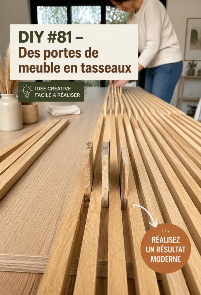 Un meuble rénové avec de nouvelles portes en tasseaux de bois, ajoutant une touche naturelle à la décoration intérieure.