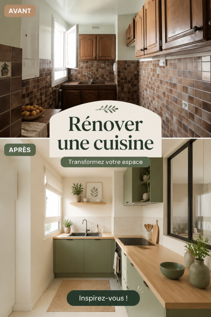 Cuisine moderne rénovée avec des meubles clairs et un plan de travail en bois