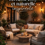 Une terrasse cosy avec des meubles en bois et des plantes vertes décoratives