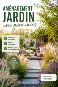 Aménagement de jardin avec différentes variétés de graminées en pleine floraison