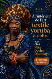 Textiles Adire colorés représentant l'art traditionnel Yoruba.
