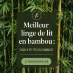 Draps en bambou sur un lit douillet, montrant la texture douce et naturelle du matériau.