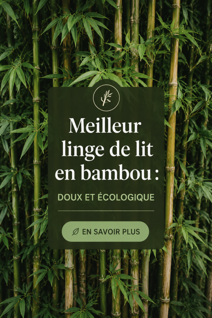 Draps en bambou sur un lit douillet, montrant la texture douce et naturelle du matériau.
