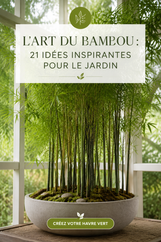 Un jardin zen avec des éléments en bambou.