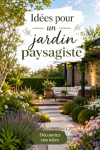 Un jardin paysager florissant avec des plantes colorées et un mobilier d'extérieur accueillant.