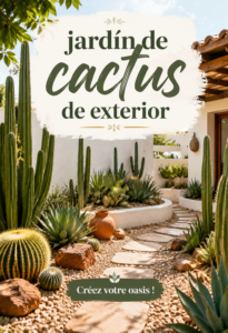 Jardin d'extérieur avec des cactus variés et colorés dans un cadre chaleureux.